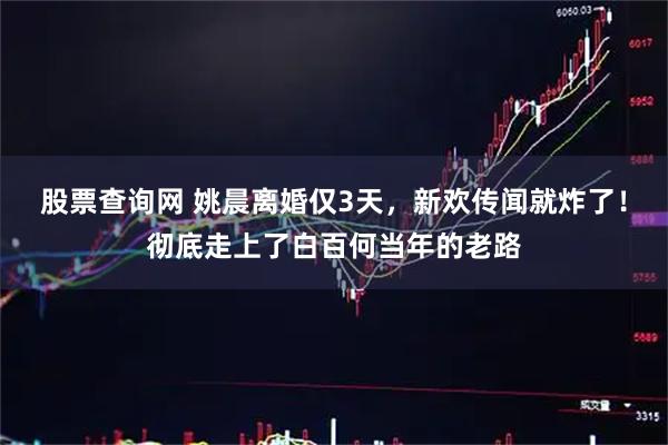股票查询网 姚晨离婚仅3天，新欢传闻就炸了！彻底走上了白百何当年的老路